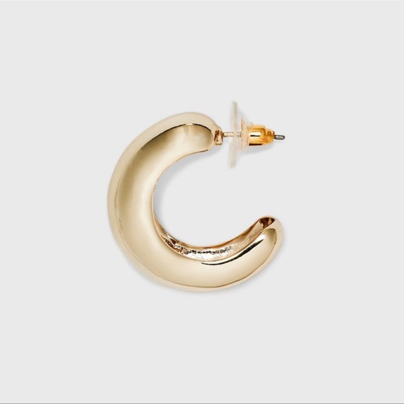 Gold Chunky Hoop Earrings - Modern Contemporary Gold Chunky Earrings - Picture 3 of 5